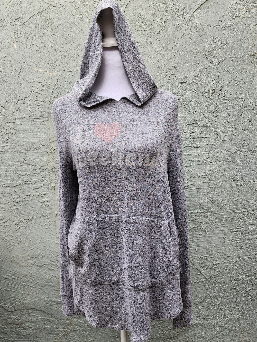 Grayson Threads Gray "I Heart Weekend" Graphic Knit Hoodie Pullover [L]
